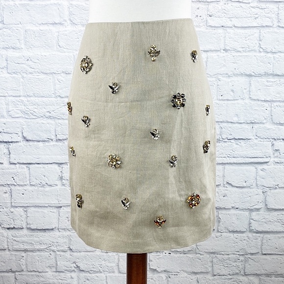 Ann Taylor Khaki Linen Jeweled Skirt - Picture 2 of 9